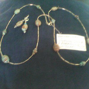 African Turquoise / Sterling Silver 20" Necklace / Earrings